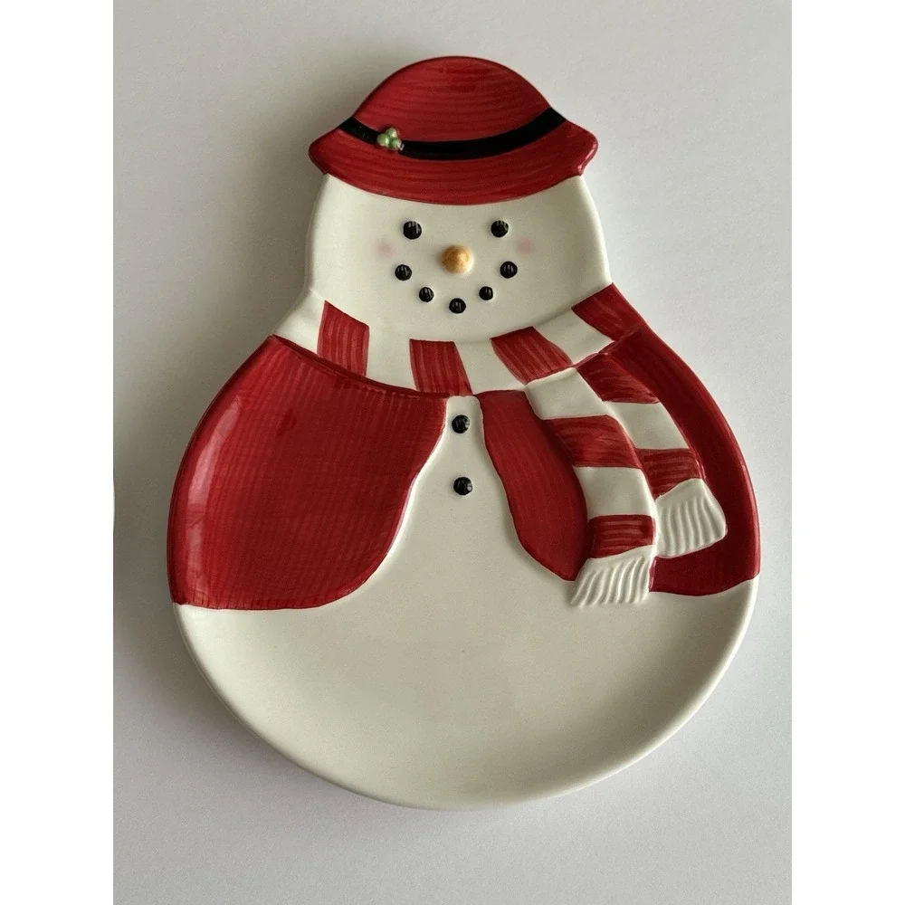 WILLIAM-SONOMA Ceramic‎ Snowman/Snowmaid Appetizer/Dessert Plates - Set of 2